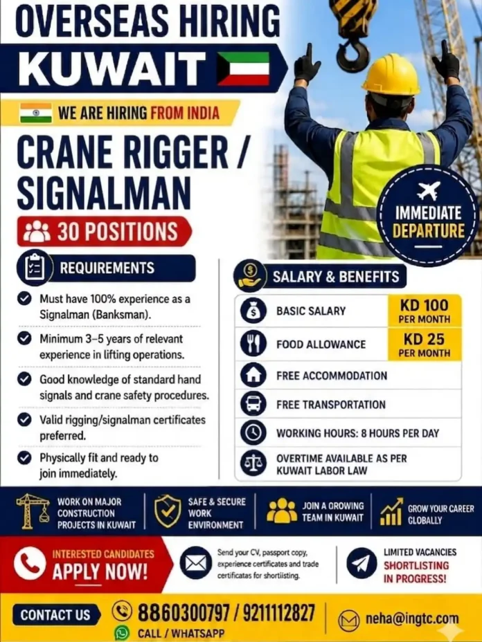 Crane rigger signaling to crane operator at construction site