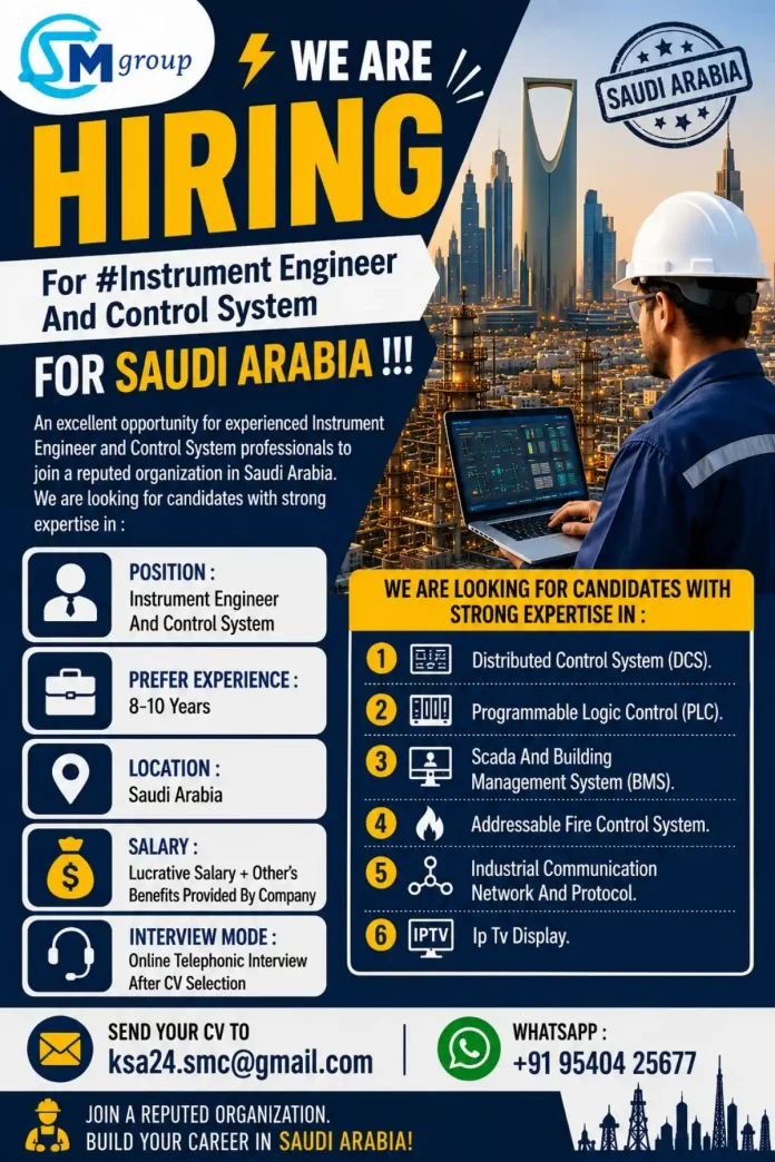 Instrument Engineer and Control System job opening in Saudi Arabia by M Group
