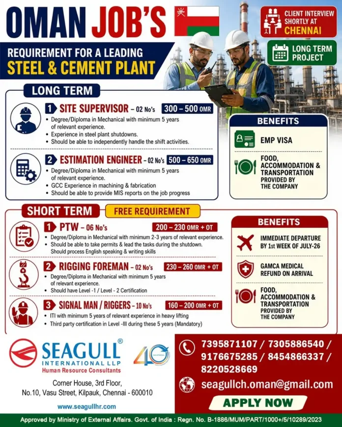 Oman steel and cement plant job recruitment