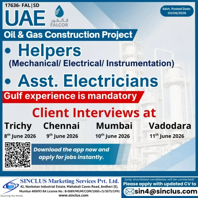 FALCOR Oil and Gas Construction Project Helpers and Asst Electricians recruitment interview dates