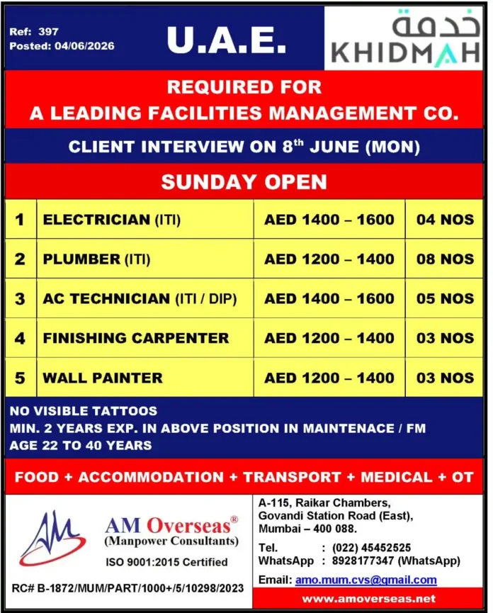 Facilities Management job interview in Mumbai for UAE positions