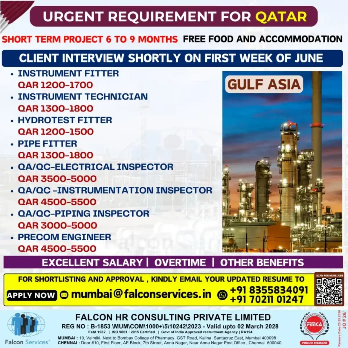 Falcon Services Qatar short term project recruitment 2025