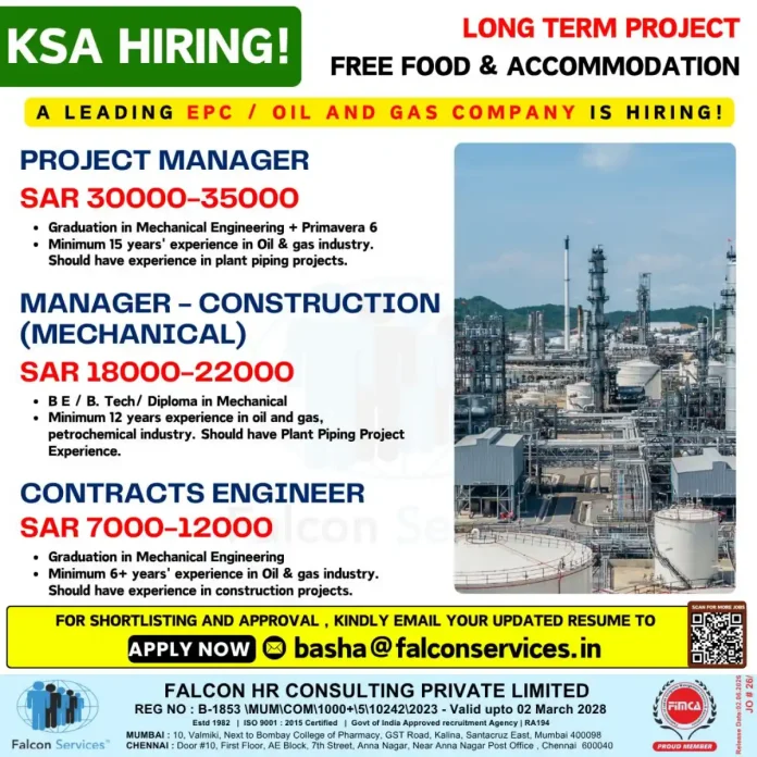 KSA oil and gas construction project jobs