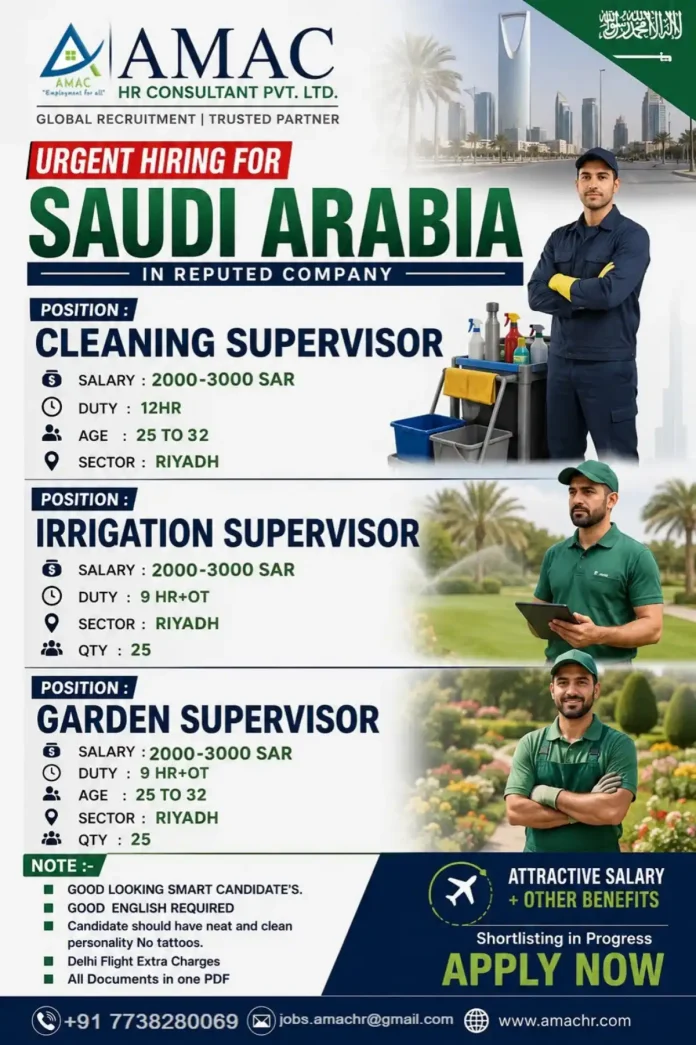 AMAC HR recruitment banner for supervisor jobs in Saudi Arabia