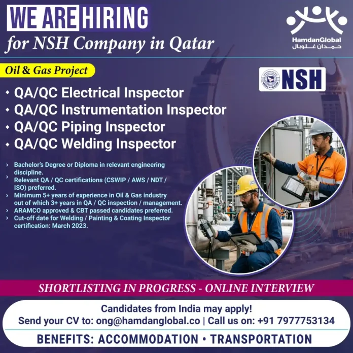 NSH Company Qatar Oil and Gas QA QC Inspector Jobs