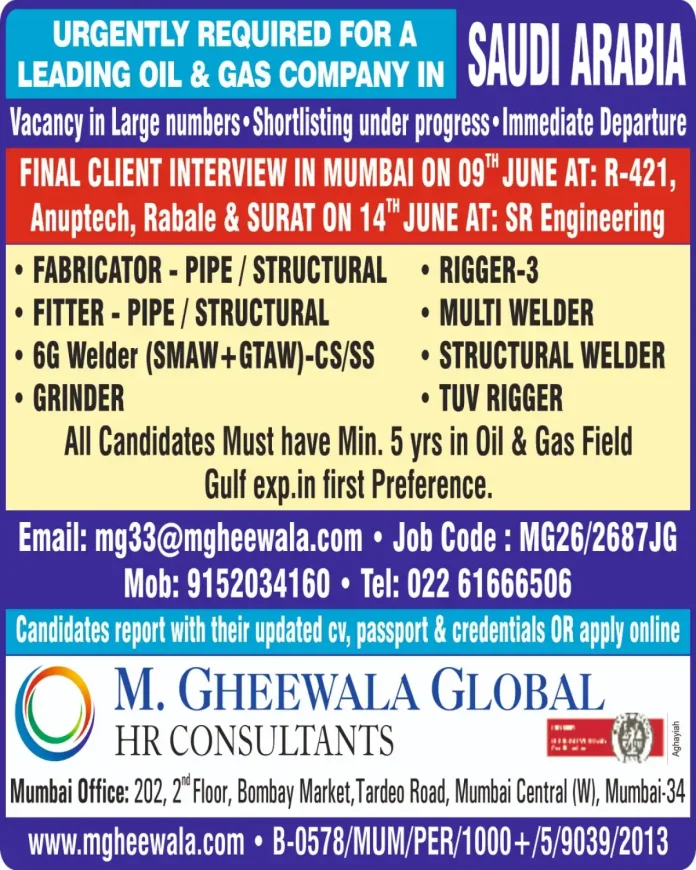 Oil and Gas jobs in Saudi Arabia - Fabricator and Welder positions