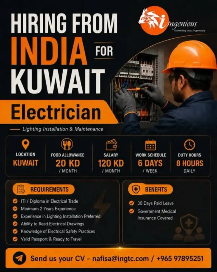 Electrician job in Kuwait with Ingenious