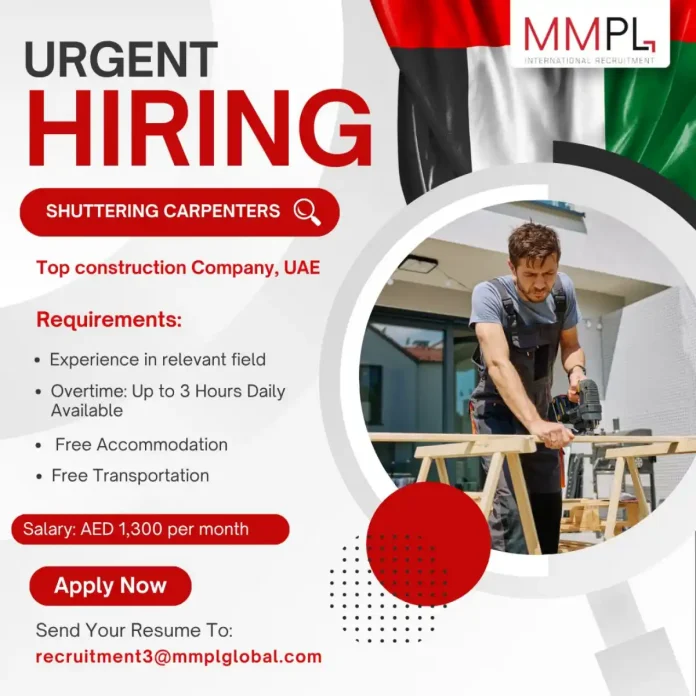 Shuttering Carpenter working on construction site in UAE