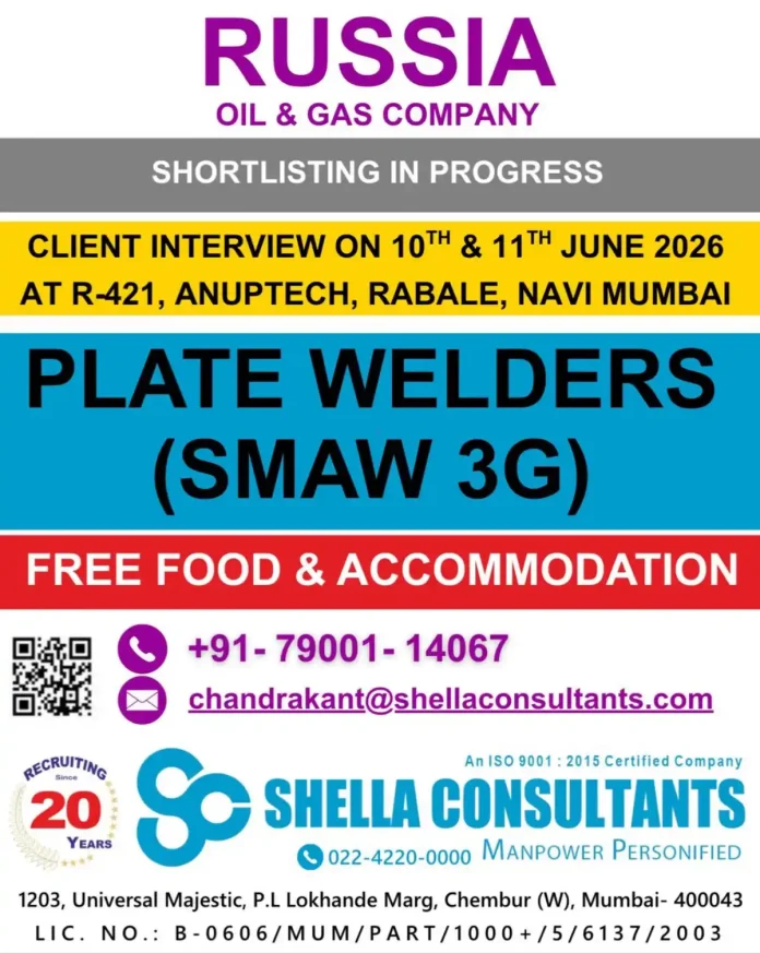 Plate Welder SMAW 3G working on oil and gas pipeline in Russia