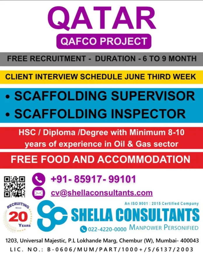 QAFCO Project Qatar scaffolding job recruitment banner