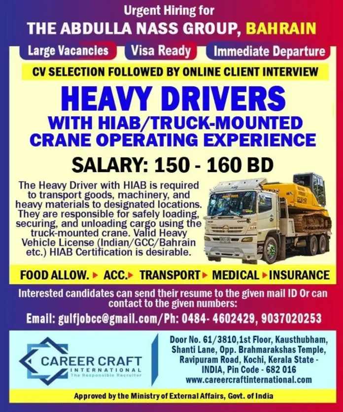 Heavy Driver operating HIAB truck-mounted crane in Bahrain
