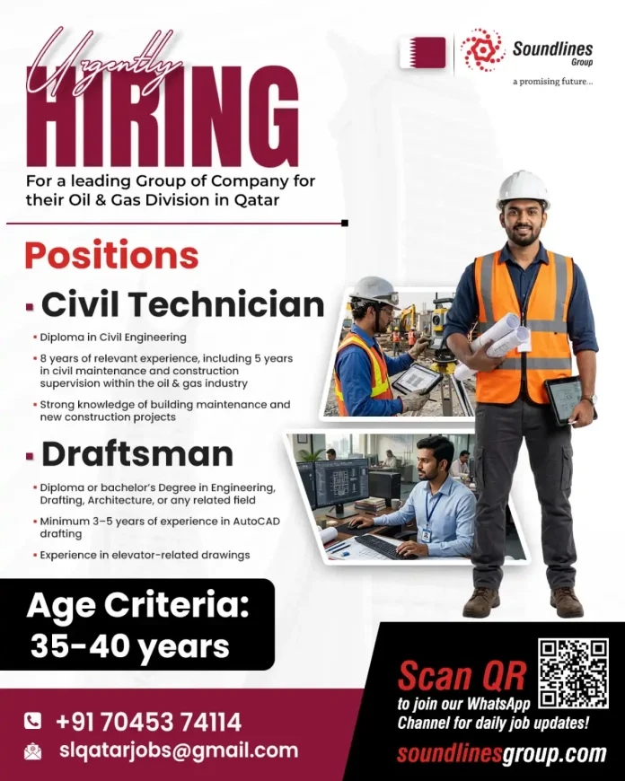 Job opening for Civil Technician and Draftsman in Oil and Gas Qatar