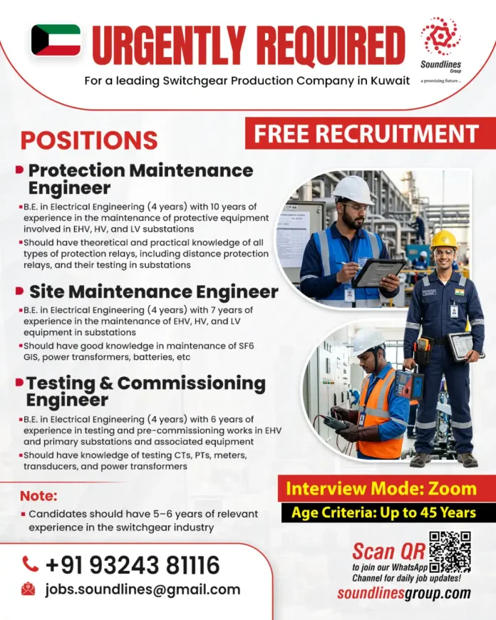 Soundlines Group recruitment poster for switchgear company in Kuwait