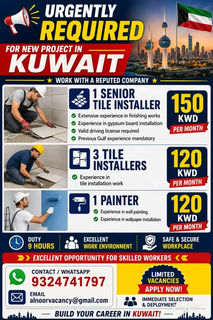 Kuwait tile installation job vacancy