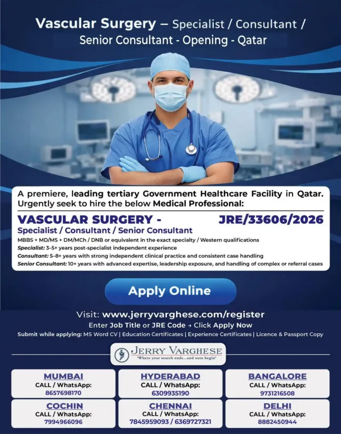 Vascular Surgeon job opening at leading hospital in Qatar