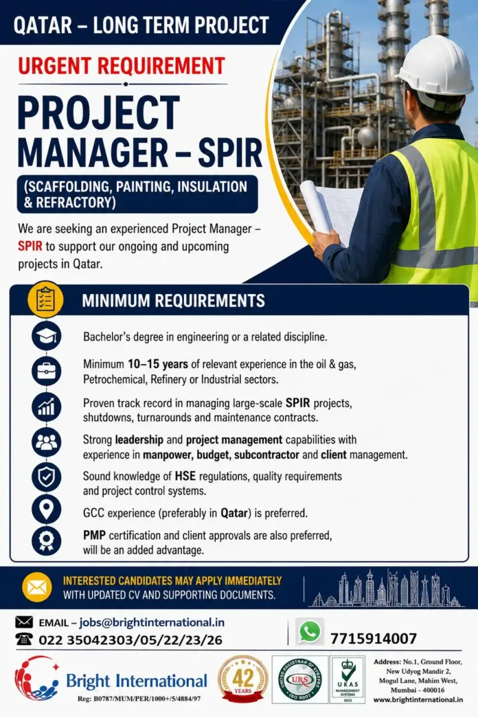 Project Manager SPIR Qatar – Bright International Recruitment