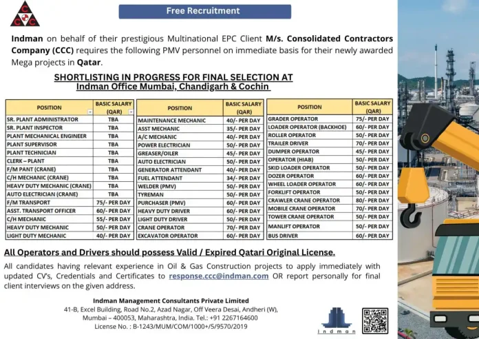 CCC Qatar PMV Recruitment Indman