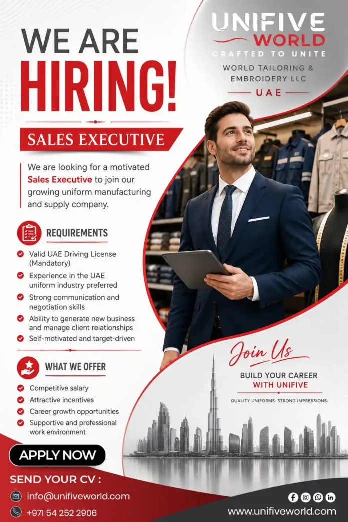 Sales Executive job opening at Unifive World uniform company
