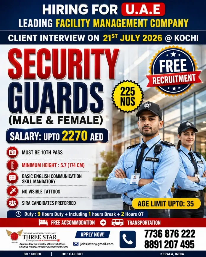 UAE Security Guard Job Vacancy - Male and Female Guards Wanted