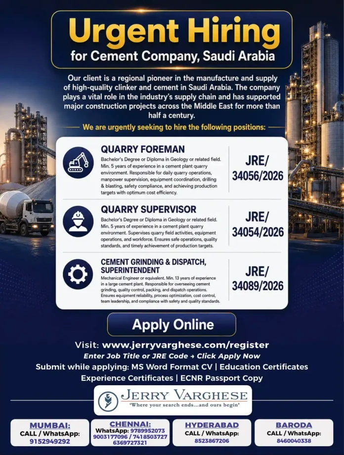 Cement plant quarry operations in Saudi Arabia