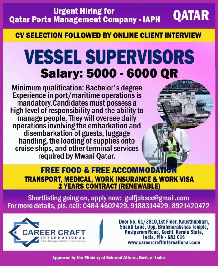 Vessel Supervisor job vacancy at Qatar Ports Management Company