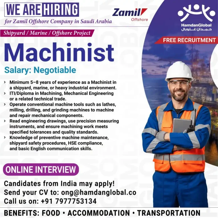 Machinist working at Zamil Offshore shipyard in Saudi Arabia