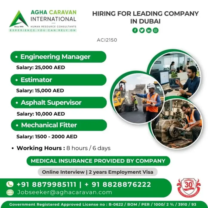 Agha Caravan recruitment for Dubai engineering and mechanical jobs