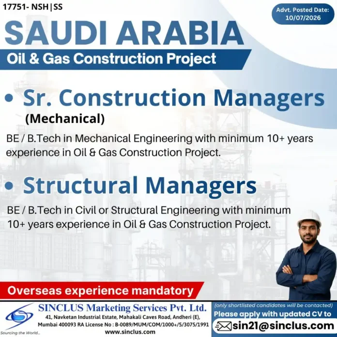 Oil and Gas construction project job opening in Saudi Arabia