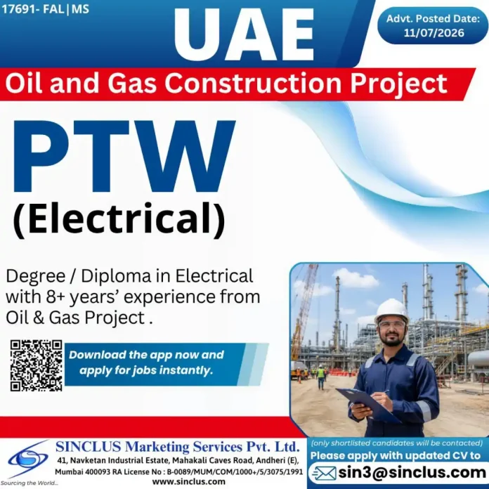 PTW Electrical Engineer Oil and Gas UAE Construction Project