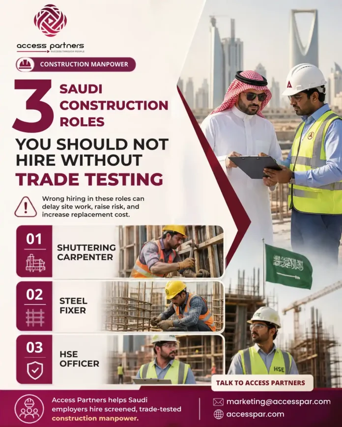 Shuttering Carpenter working on construction site in Saudi Arabia