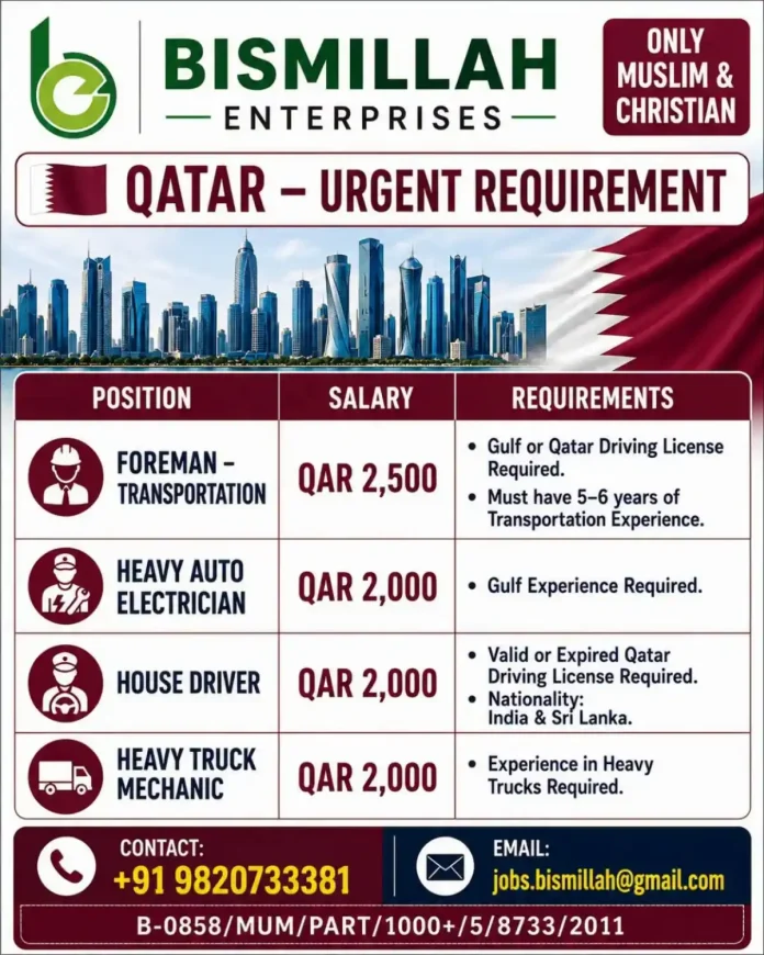 Qatar job opportunity with transportation company