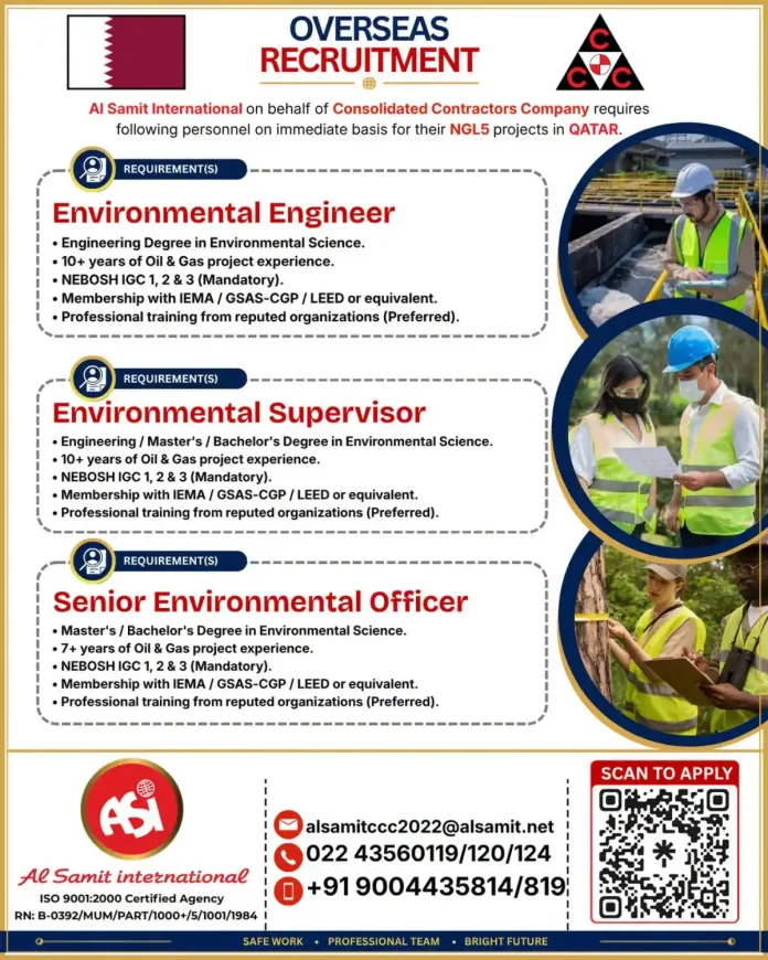 Al Samit International recruitment banner for CCC NGL5 Qatar environmental jobs