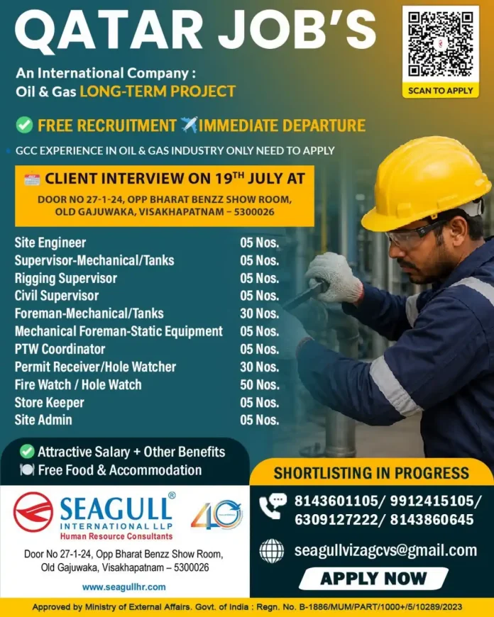 Qatar Oil & Gas jobs recruitment poster with interview details