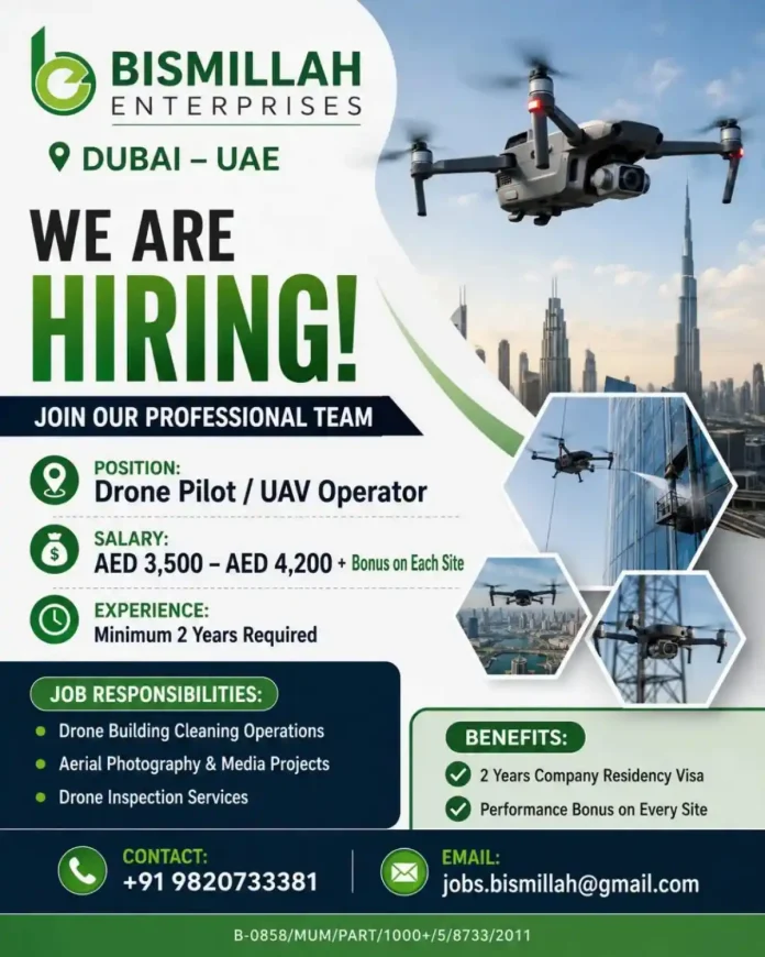 Drone Pilot operating UAV over Dubai buildings