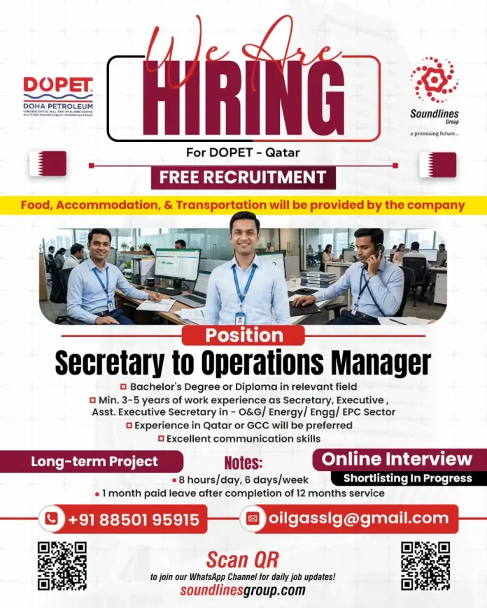 DOPET Qatar hiring Secretary to Operations Manager banner