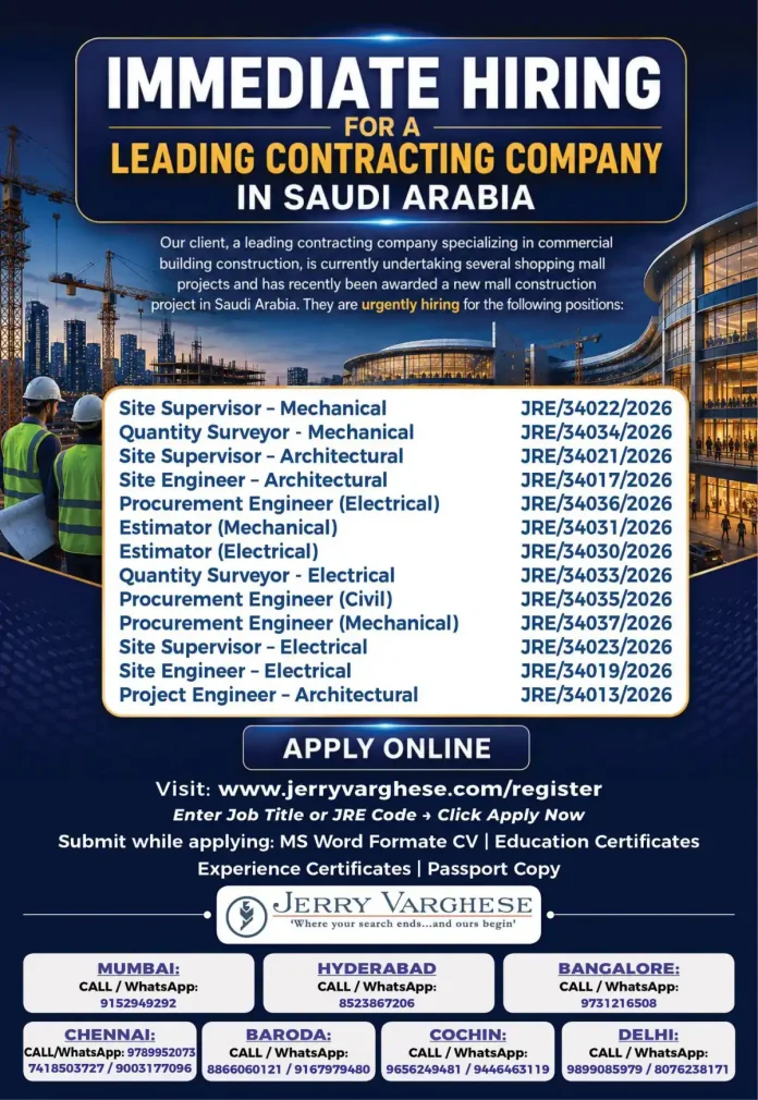 Jerry Varghese recruiting for contracting company jobs in Saudi Arabia