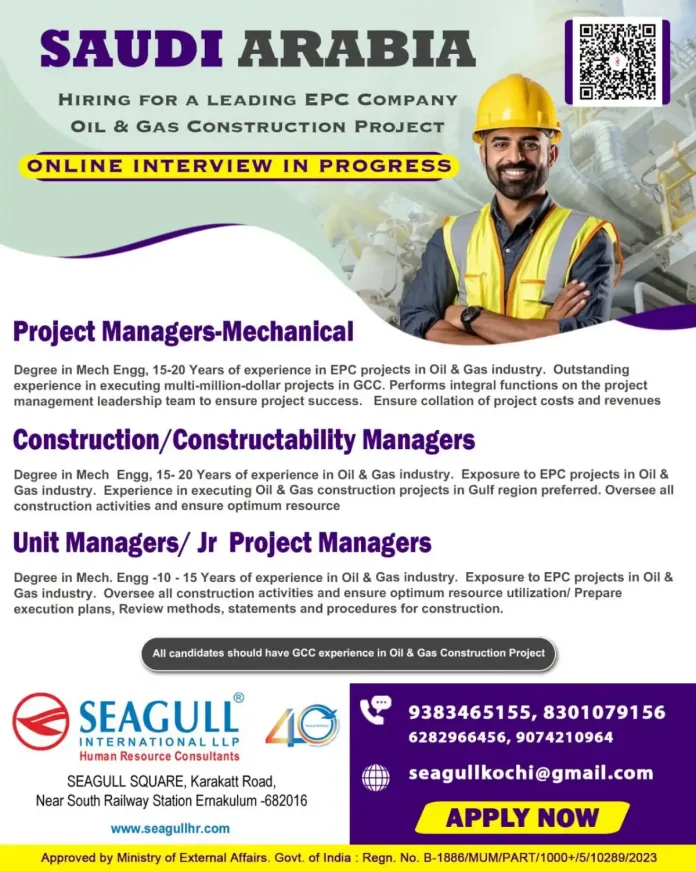 Oil and gas construction site with workers and equipment
