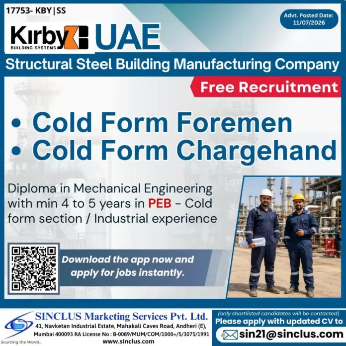 Cold Form Foreman and Chargehand recruitment for Kirby Building Systems UAE