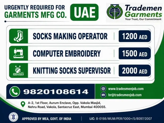 Garments manufacturing factory in UAE with workers operating knitting machines