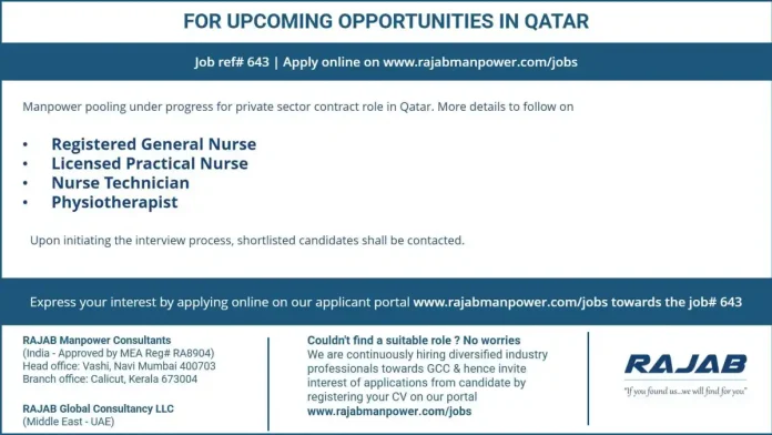 Nursing jobs in Qatar with RAJAB Manpower