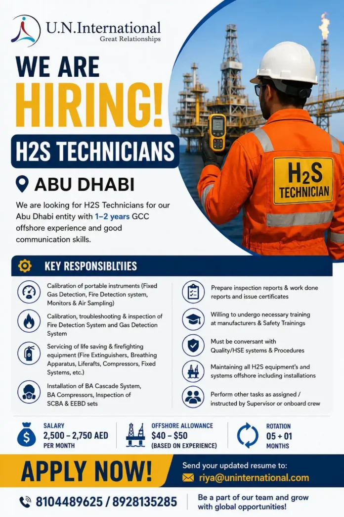 H2S Technician job advertisement Abu Dhabi