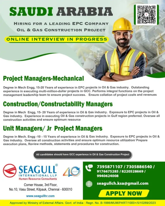 EPC Oil and Gas Construction Jobs Saudi Arabia