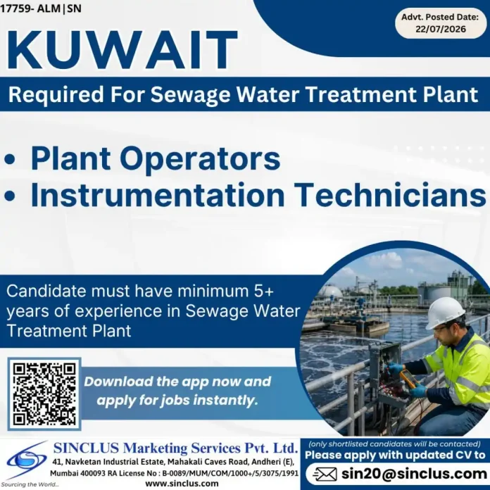 Sewage water treatment plant operators and technicians in Kuwait