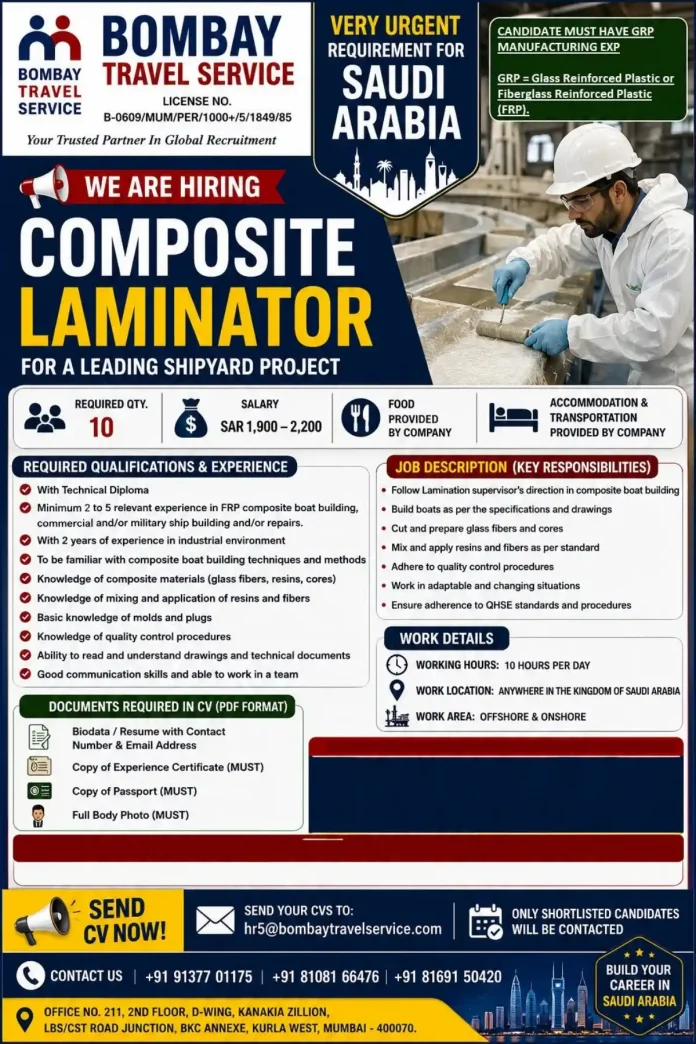 Composite Laminator job Saudi Arabia