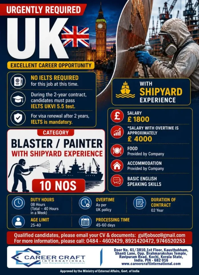 Blaster painter in shipyard wearing protective gear