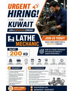 Lathe Mechanic operating a lathe machine in a Kuwaiti industrial facility