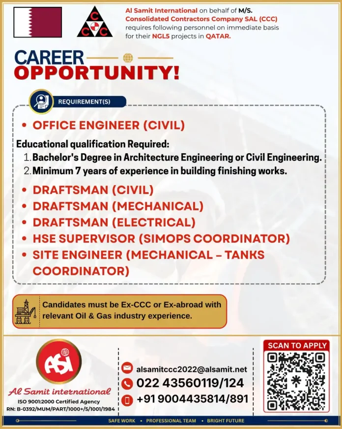 CCC NGL5 project Qatar recruitment advertisement