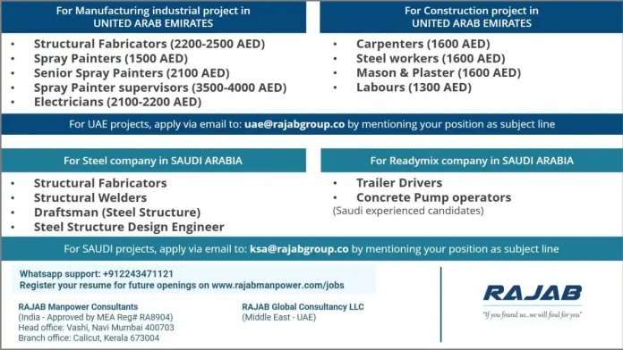 RAJAB Manpower Consultants job vacancies UAE Saudi Arabia hiring banner