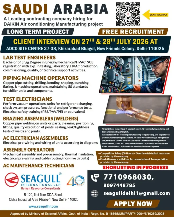DAIKIN AC Manufacturing Project Recruitment Saudi Arabia