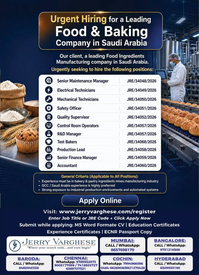 Food ingredients manufacturing jobs Saudi Arabia